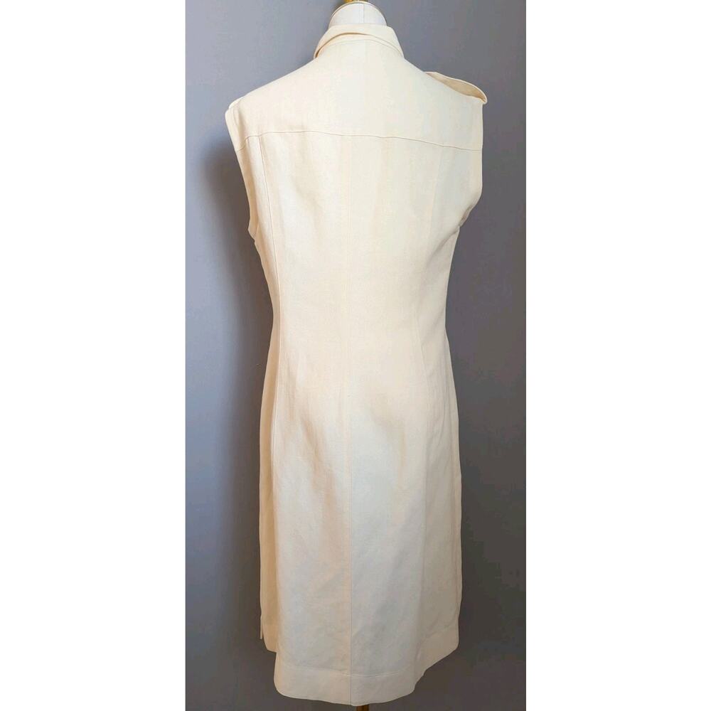 Lacoste Cream Sleeveless Shirt Dress Sz 10 Linen Button Front Coastal Travel - Picture 3 of 7